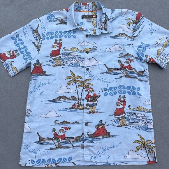 Quiksilver Shirt Mens M Blue Waterman Mele Kalikimaka Christmas Santa Claus - Picture 1 of 4